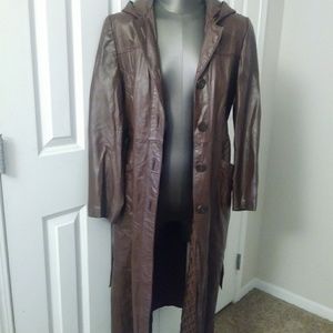 Bermans leather hooded long duster